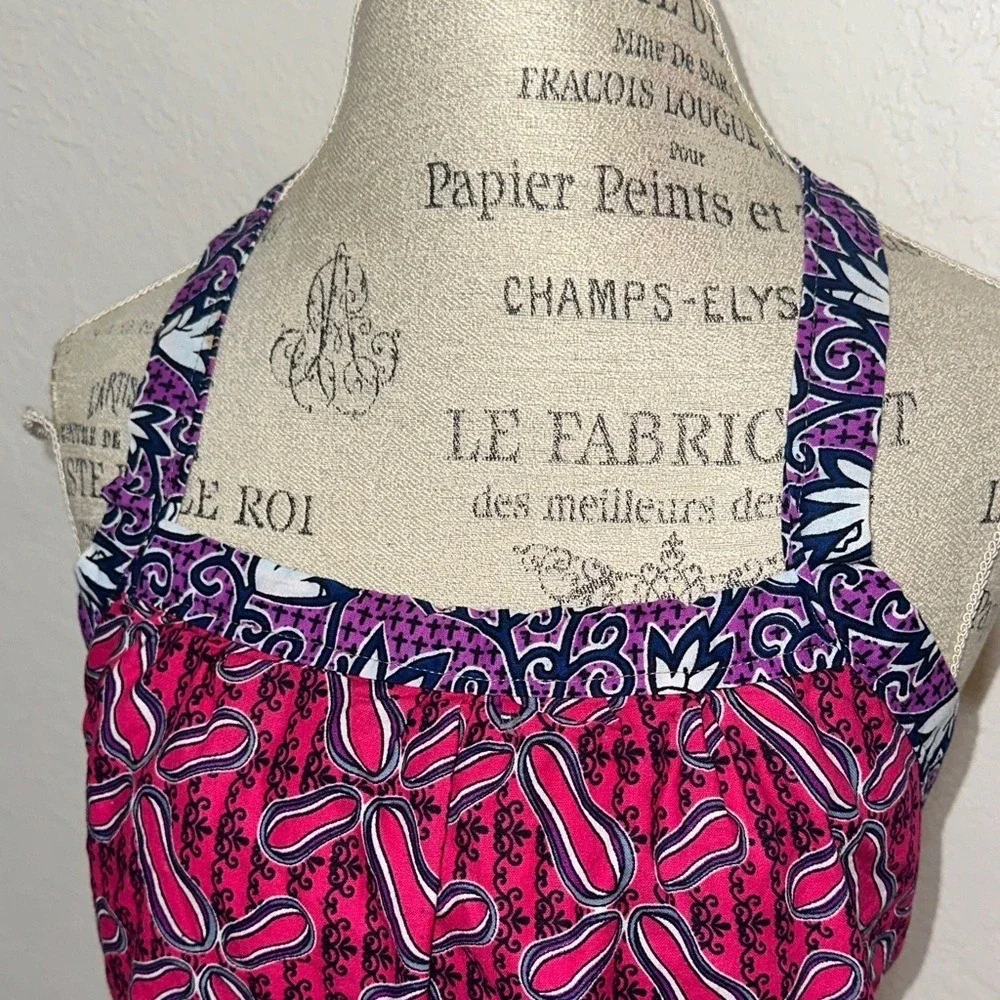 Global Mamas Pink Purple Batik Print Cotton Apron with Front Pocket Fair Trade